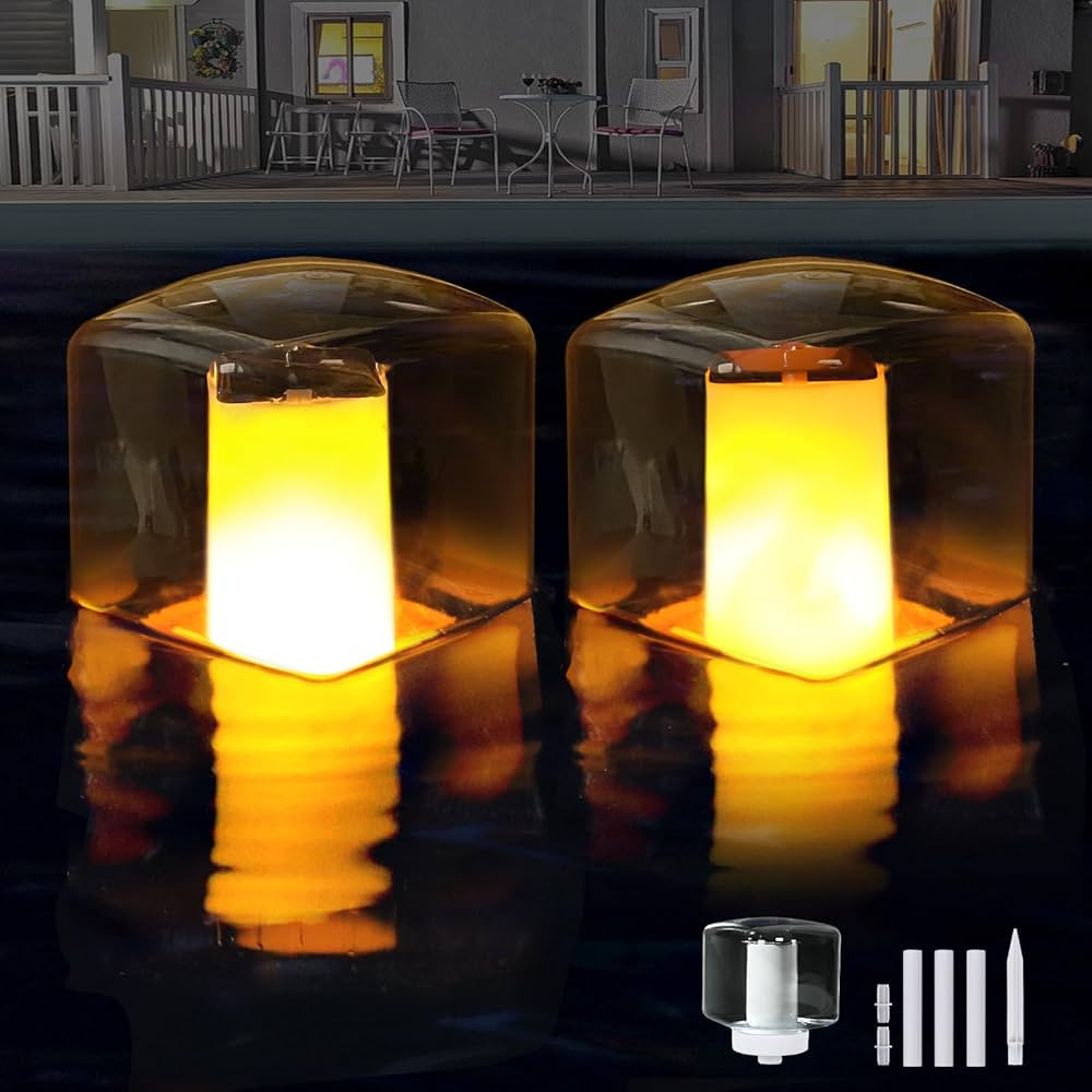 Askyli Solar Floating Pool Lights, Flickering Solar Flame Pool Lights Waterproof, Glow in Dark Sq... | Amazon (US)