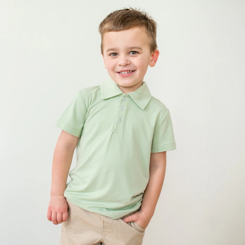 Toddler Short Sleeve Polo in Basil | Kyte Baby