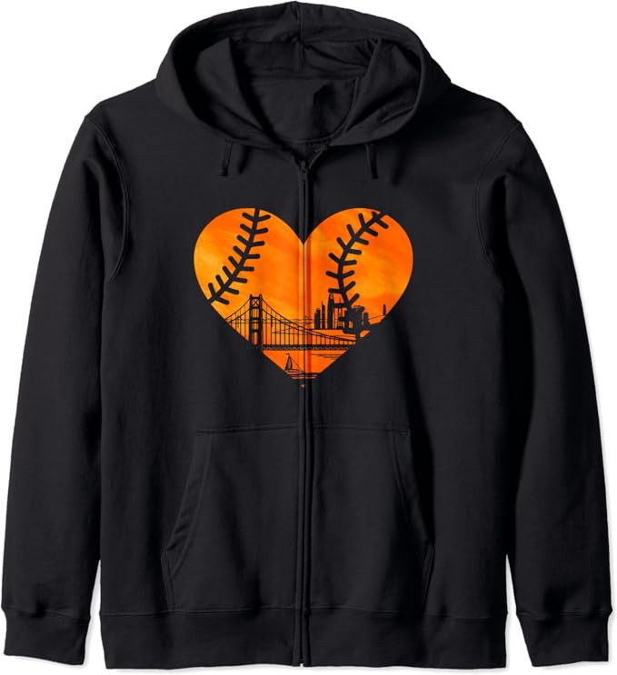 US State San Francisco Baseball Vintage Heart Zip Hoodie | Amazon (US)