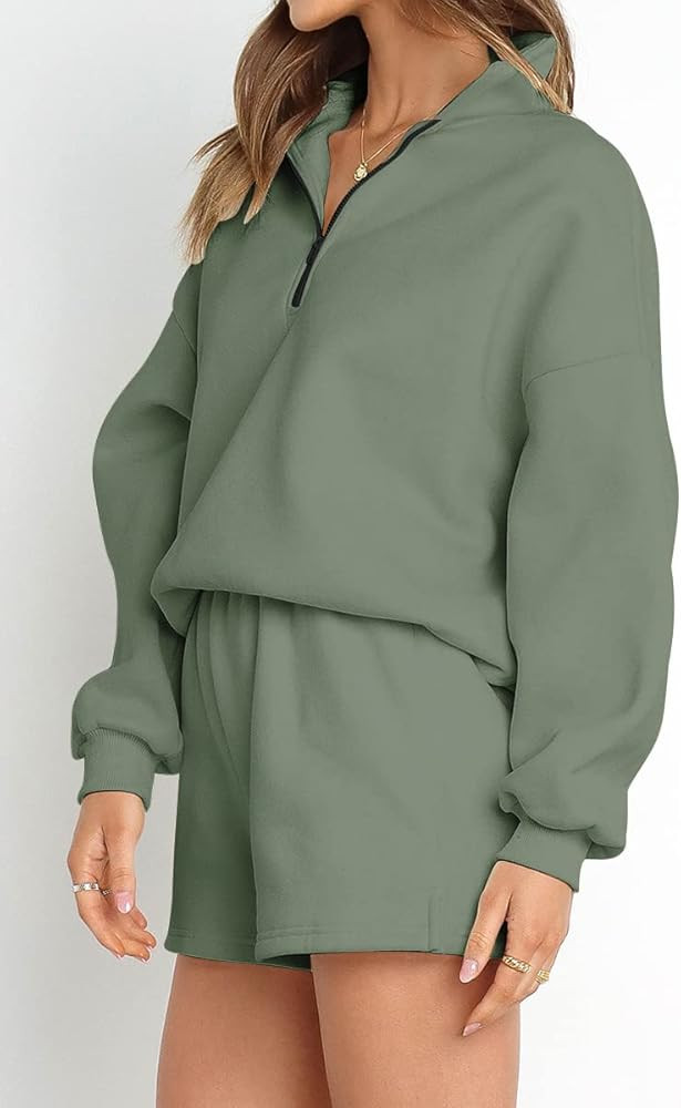 AUTOMET Women's Oversized 2 Piece Lounge Matching Sets Half Zip Sweatshirts Sweatsuit | Amazon (US)