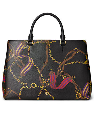 Equestrian Print Large Leather Hanna Satchel Bag | Macy's
