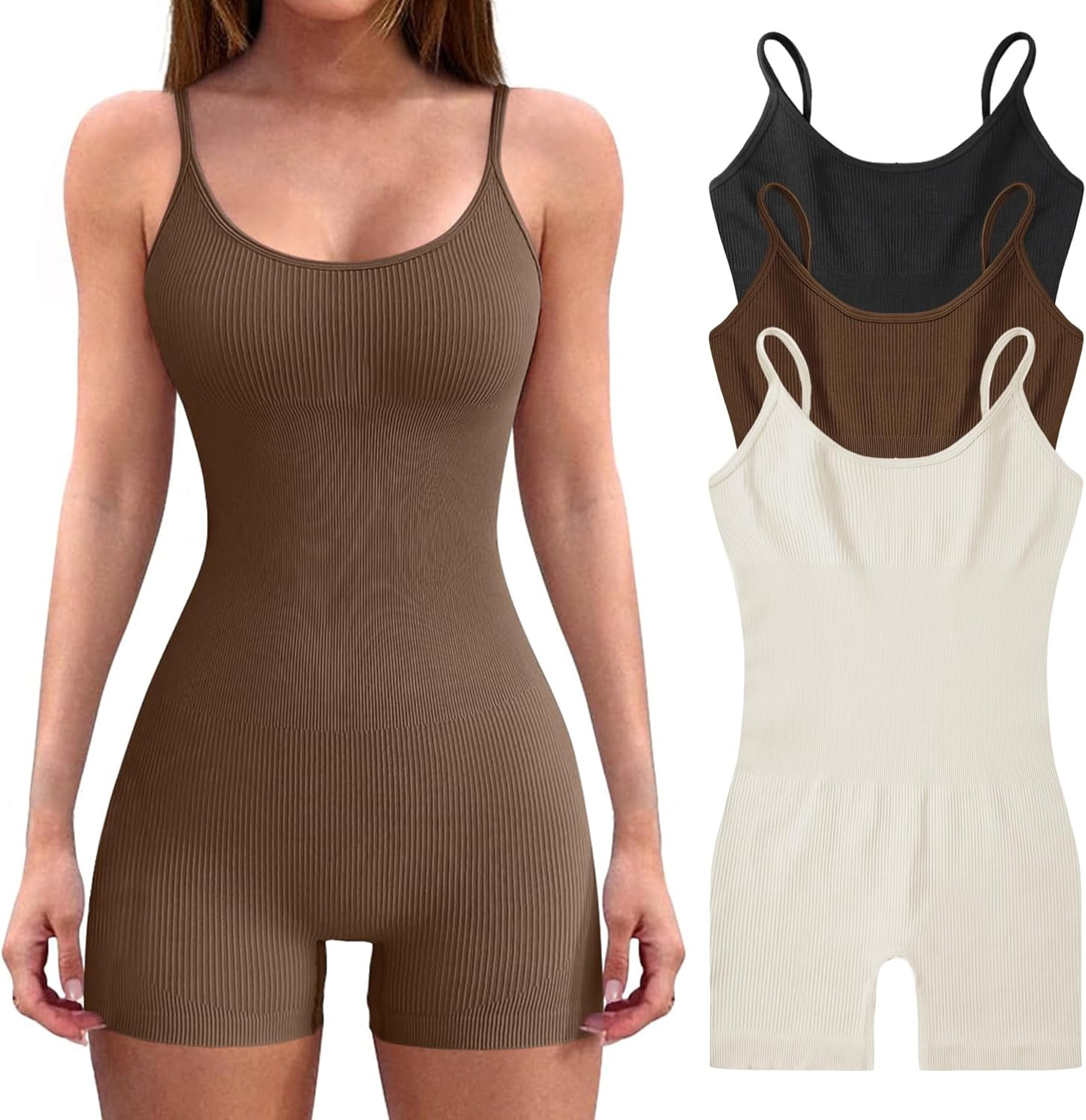 VINGOSTAR 3pcs Women’s Bodysuit Yoga Workout Romper One Piece Outfits Ribbed Sleeveless Going Out Bo | Amazon (US)