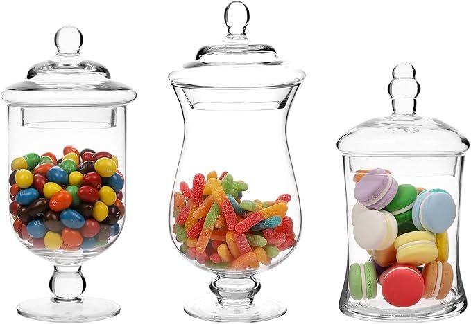 MyGift Clear Glass Apothecary Jars with Lid, Decorative Footed Vase, Candy Buffet Containers, Set... | Amazon (US)