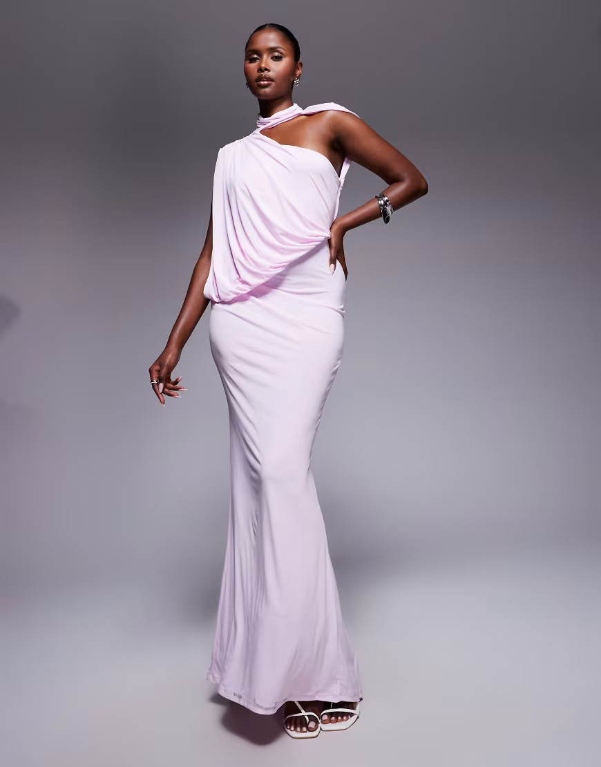 ASOS DESIGN – Drapiertes Maxikleid in Flieder mit Cape-Detail und One-Shoulder-Träger-Lila | ASOS (Global)