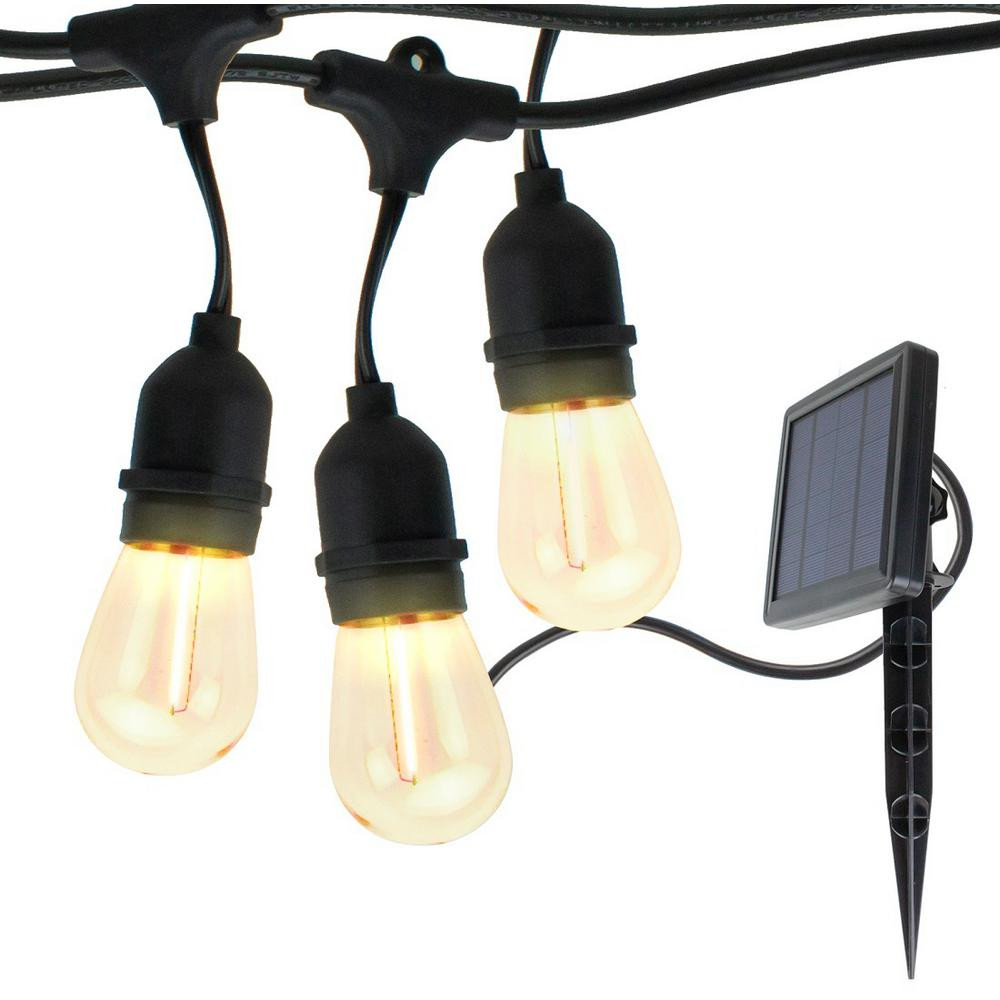 Newhouse Lighting 24 ft. Solar Outdoor Party LED String Lights with 12 LED S14 Bulbs | The Home Depot