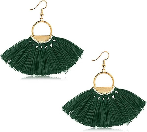 Suyi Women Tassel Earrings Bohemia Fan Shape Thread Tassel Statement Drop Dangle Earrings for Lad... | Amazon (US)