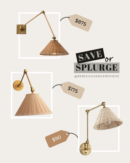 Save or splurge? 💸 They are all beautiful and of great quality, so it is up to you 😉
-
Sconce. Light fixture. Dupes. Home dupes. Home decor. Rattan sconce. 

#LTKunder100 #LTKFind #LTKhome