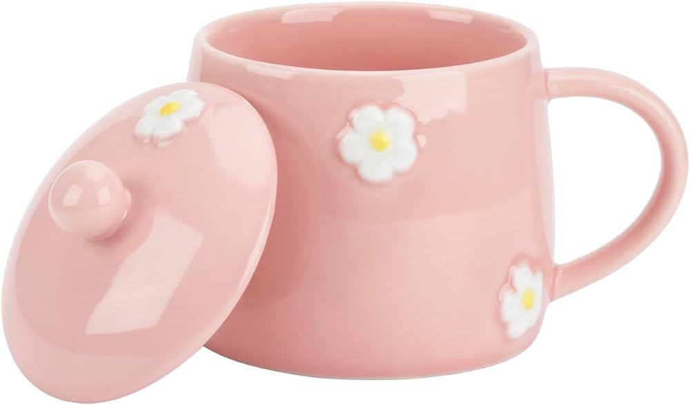 Koythin Ceramic Coffee Mug, Cute Creative Daisy Cup with Lid for Office and Home, Dishwasher and ... | Amazon (US)
