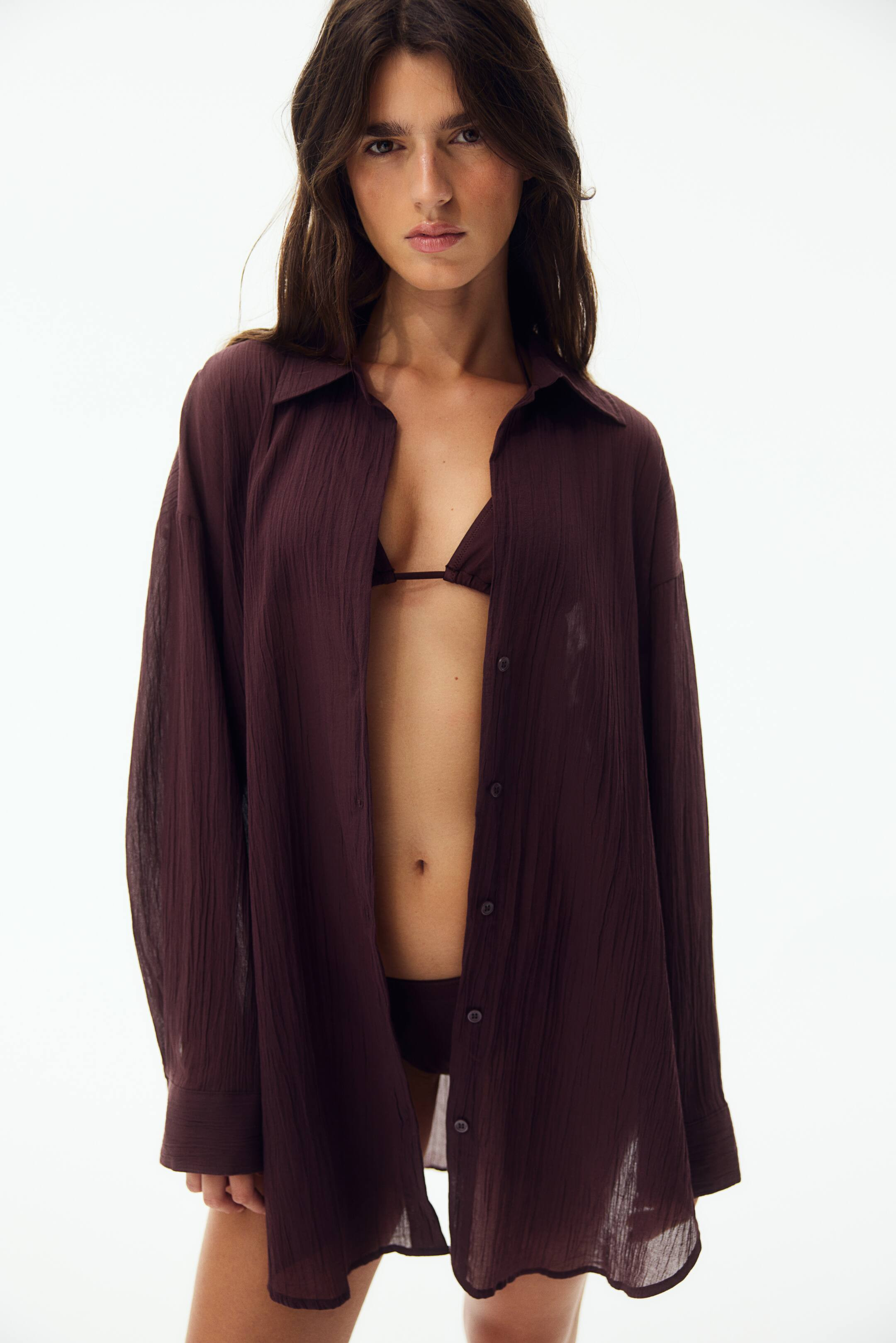 Longbluse aus Baumwolle - Dunkelbraun - Ladies | H&M DE | H&M (DE, AT, CH, NL, FI)