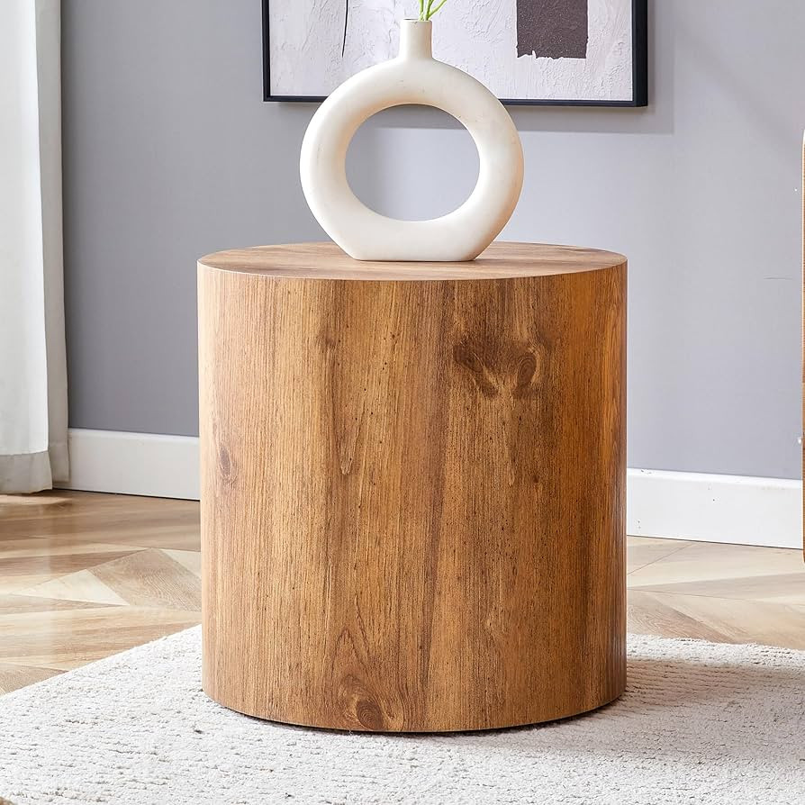 WILLIAMSPACE 15.7" Round End Table for Living Room, Modern Drum Circle Wood Small Coffee Table Si... | Amazon (US)