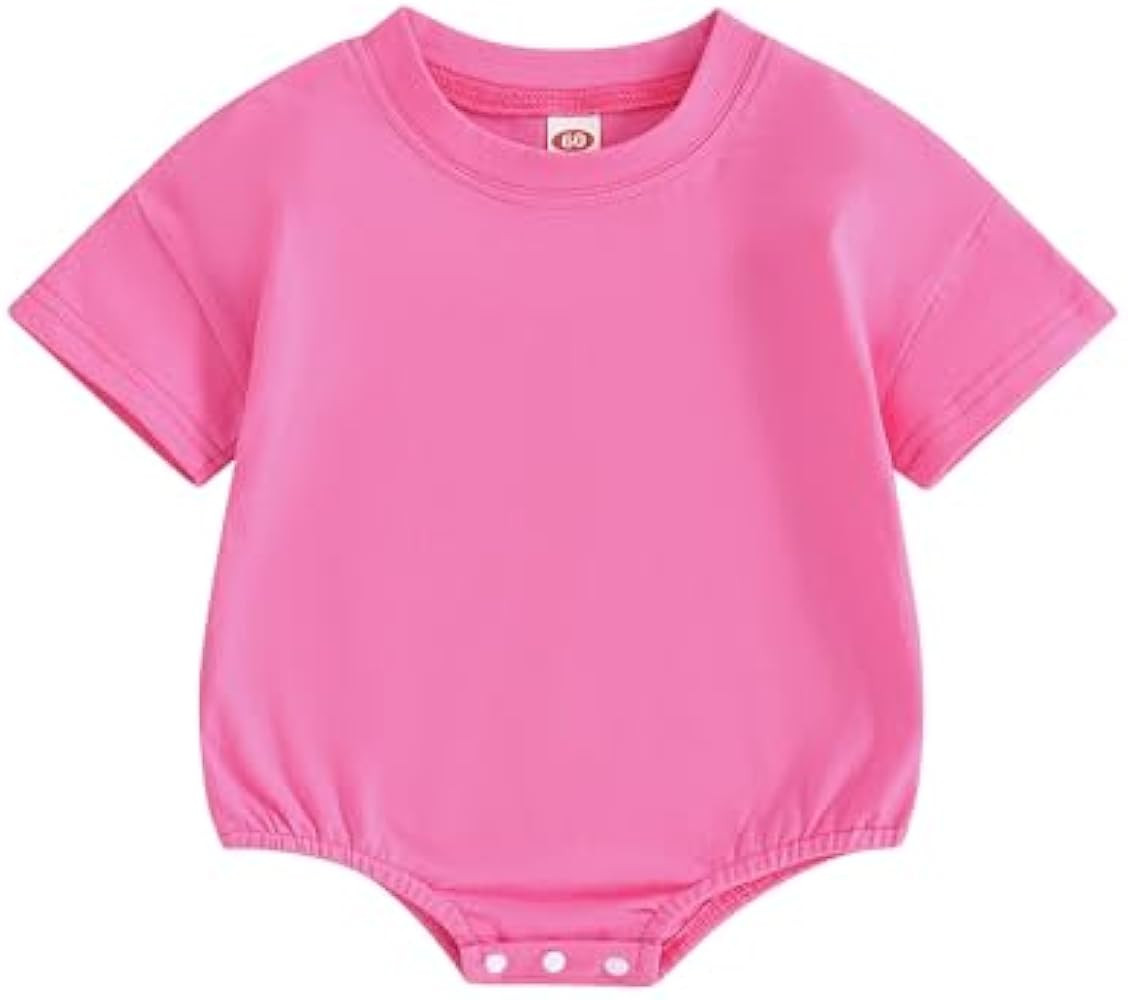 Merqwadd Baby Boy Girl Bubble Romper Infant Oversize Plain Crewneck T-Shirt Bodysuit Tops | Amazon (US)