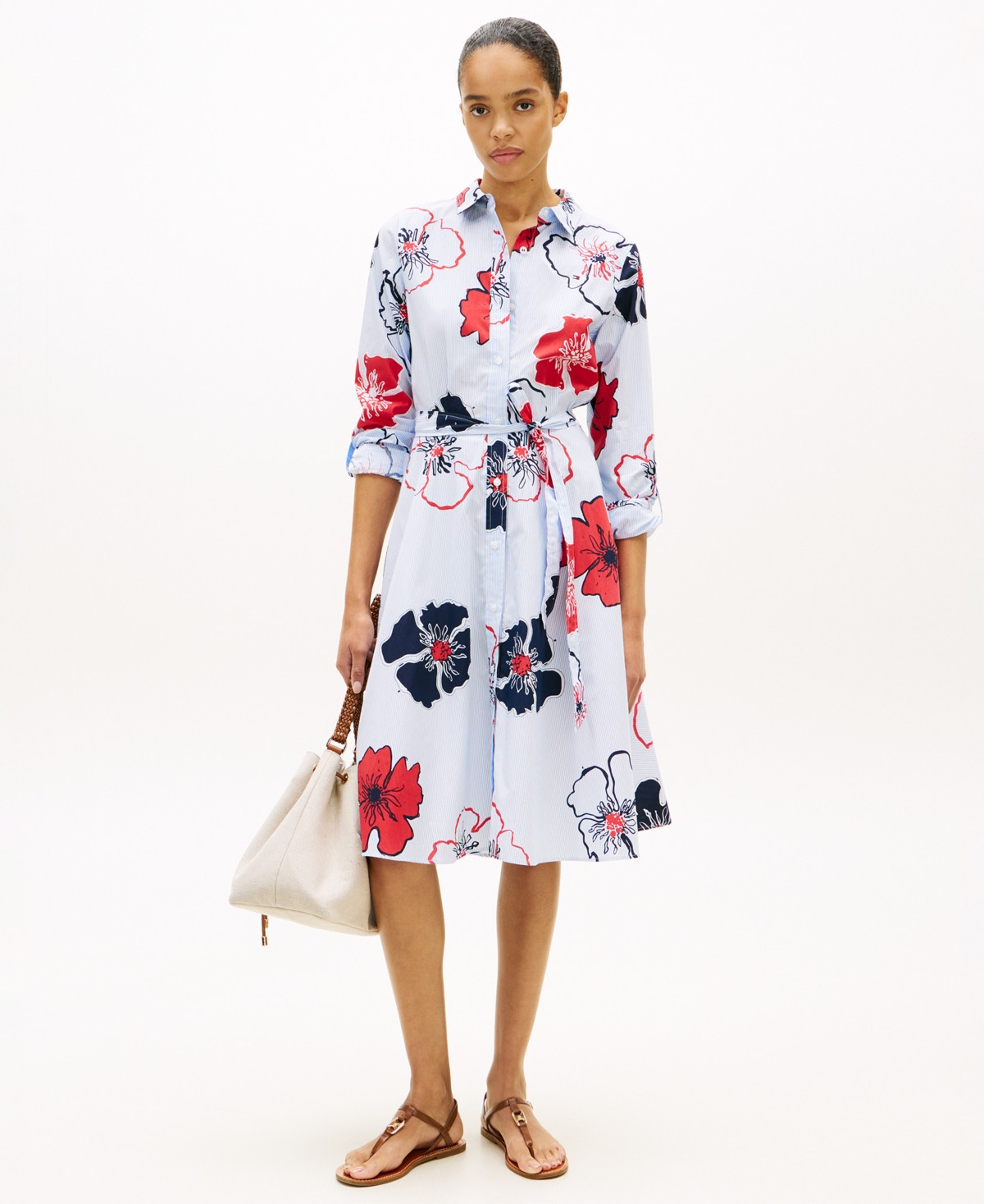 Tommy Hilfiger Women's Classic Poplin Long-Sleeve Shirt Dress - Ithaca Poppy Print | Macy's