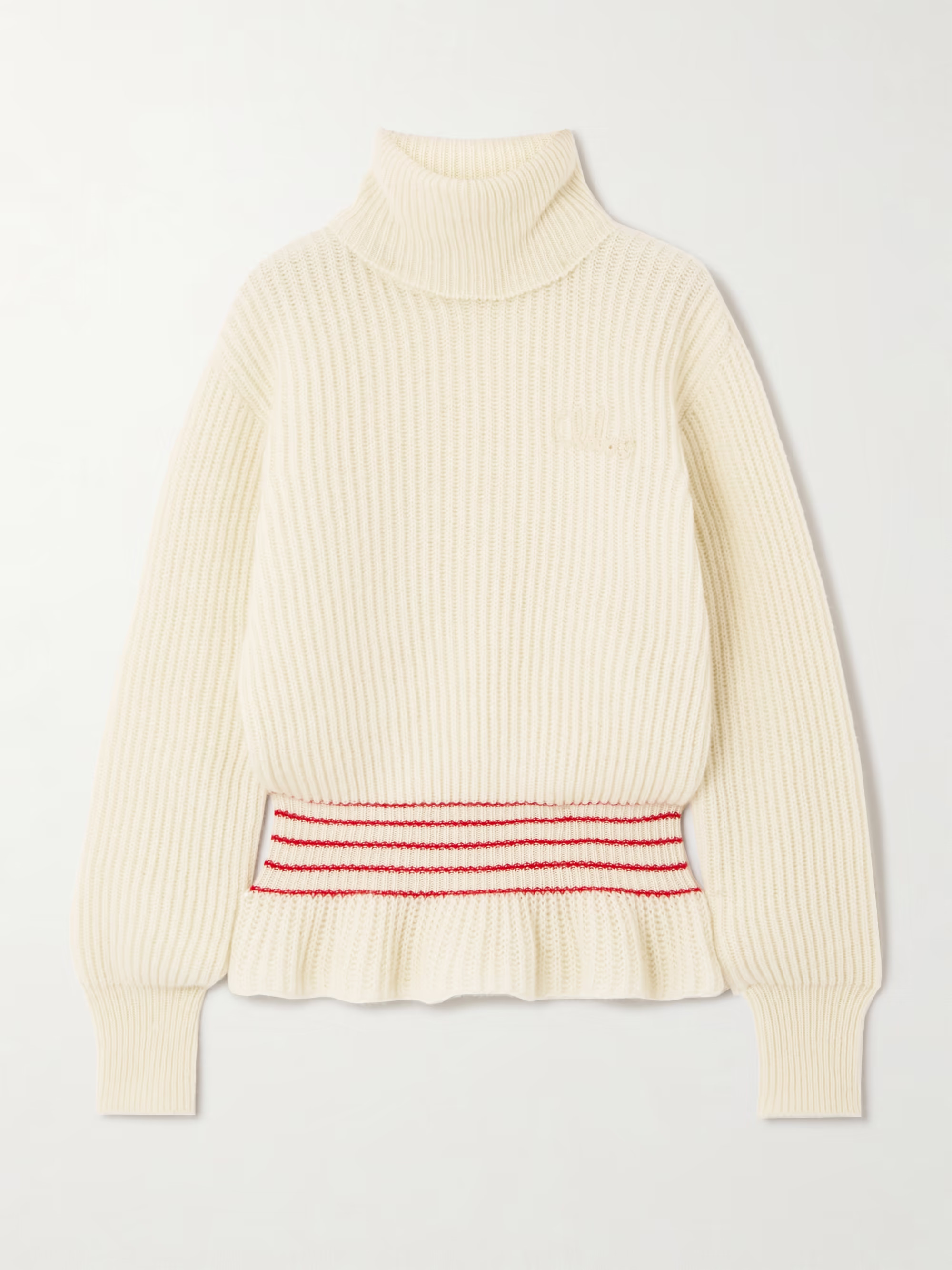 Turtleneck striped ribbed wool and mohair-blend peplum sweater | NET-A-PORTER (US)