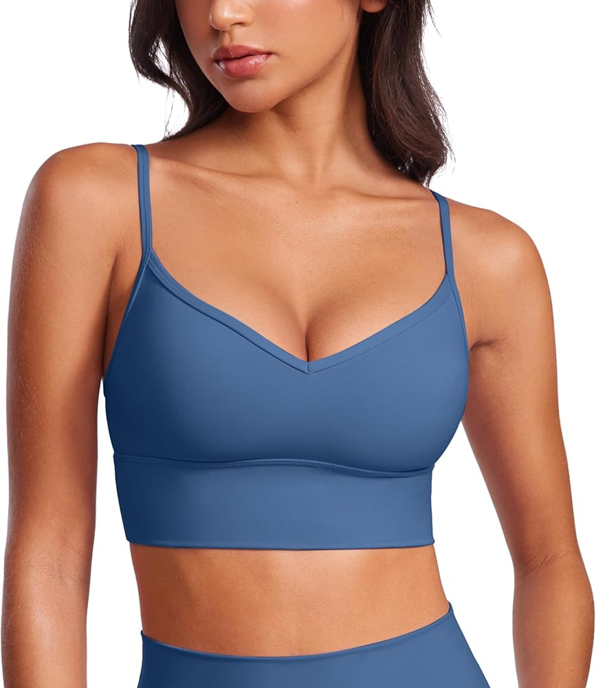 CRZ YOGA Womens Butterluxe Sweetheart Longline Sports Bra - V Neck Adjustable Thin Strap Yoga Bra... | Amazon (US)