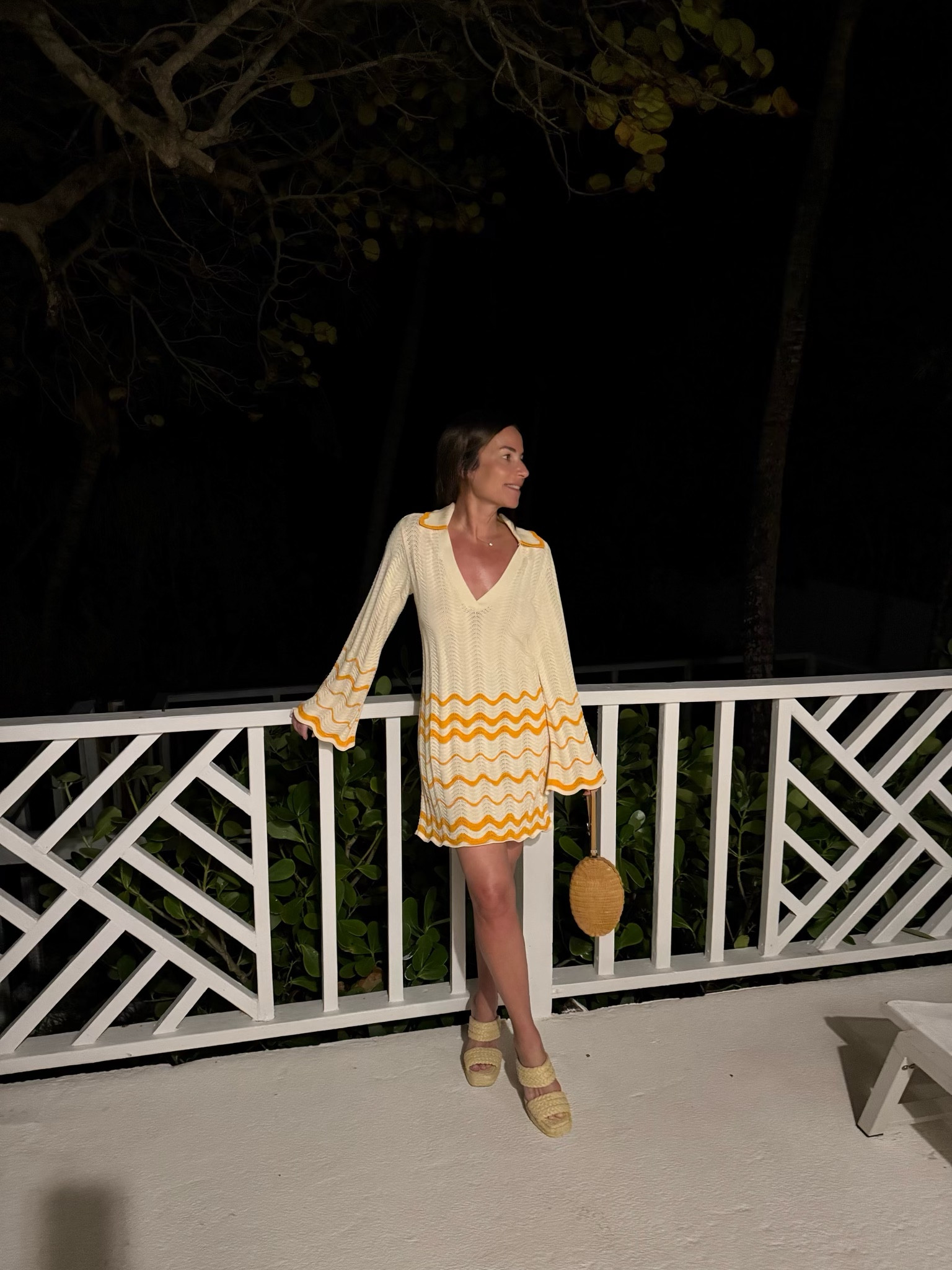 Out for dinner option for your next warm weather vacation.  Love this crochet knit. The bell sleeves detail  give this dress a 60’s vibe that I love. 🧡

#LTKStyleTip #LTKShoeCrush #LTKTravel