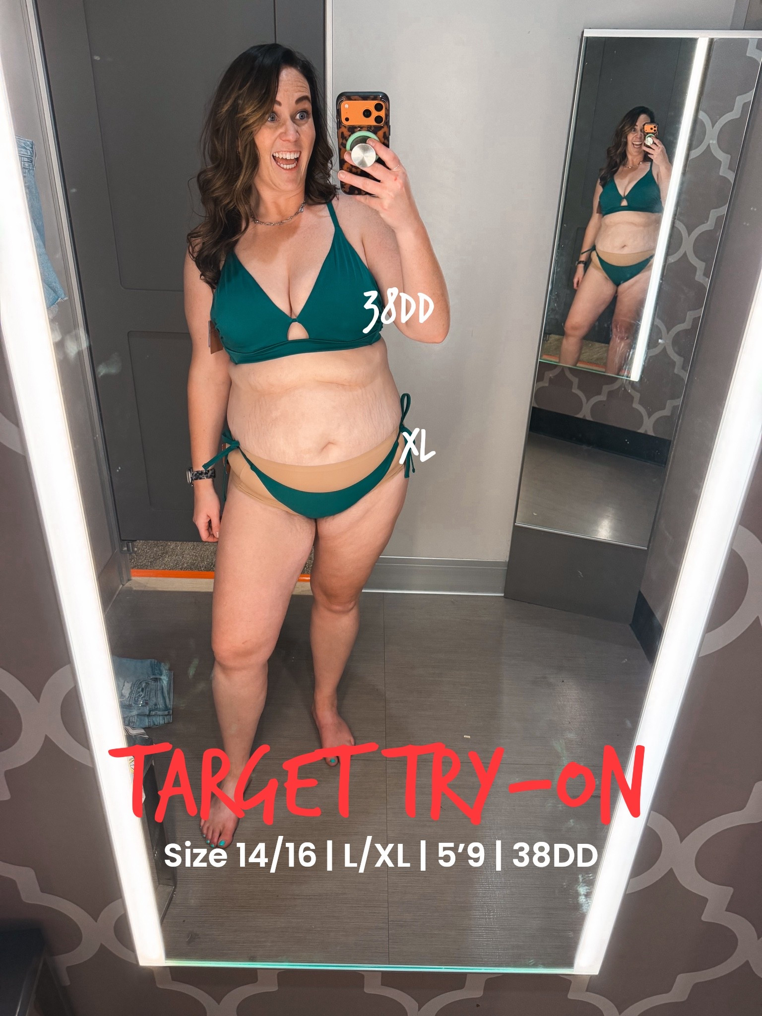 The swimsuit I almost went back for 😭 I just couldn't buy another one! But the support in this top is unbelievable. LOVE LOVE! 10/10 would recommend, I'm a 38DD, wearing the 38DD, and it fit like a charm! 🤌🏼

The bottoms for some solid tanning by the pool baby💃🏻 

Top: size 38DD
Bottoms: size XL

Size 14/16 | L/XL | 5'9" | 38DD

green swim top, plunge bikini top, 38DD swimsuit, DD bikini top, supportive swim top, keyhole bikini top, striped shorts, deep green bikini, green bikini, midsize swimsuit, size 14/16 swimsuit, fitting room try on, vacation swimwear, midsize summer style

#LTKSeasonal #LTKMidsize #LTKSwim