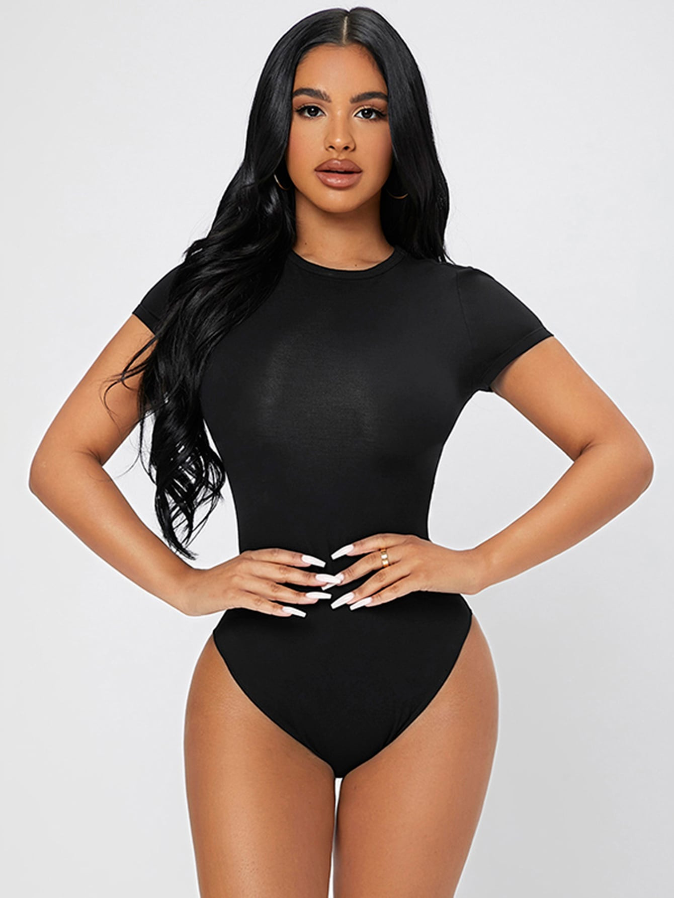 SHEIN PETITE Solid Slim Fit Bodysuit | SHEIN