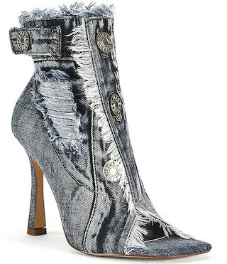 Tandy Distressed Denim Peep Toe Booties | Dillard's