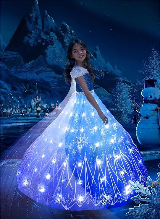 Light Up Girls Halloween Costume Snow Princess Dress Ice Christmas Costumes Toddler Kids Costume,... | Amazon (US)