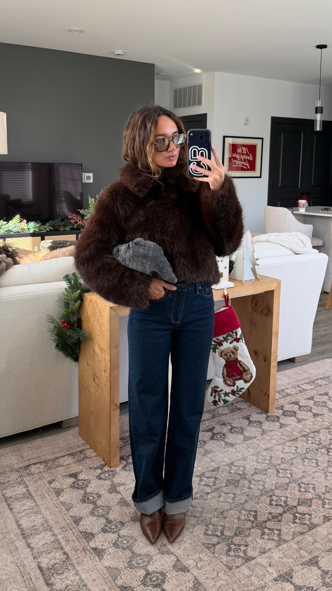 Date night look! Wearing XS jacket, 24 jeans (didn’t adjust length) sunnies are Jimmy Fairly sold out!