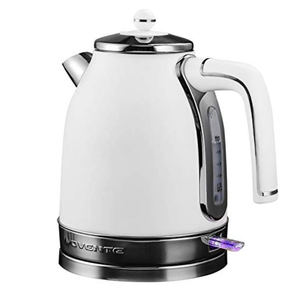 Ovente 7-Cup White Cordless Electric Kettle Stainless Steel Removable Anti Scale Filter Centered Wat | The Home Depot