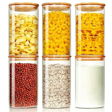 FOUKUS Glass Jar with Bamboo Lid: 6 Pack 25oz Airtight Food Storage Containers, Kitchen and Pantry Organizer for Coffee, Sugar, Flour, Candy, Pasta, Cereal, Tea, Nuts, Cookie, Spice | Walmart (US)