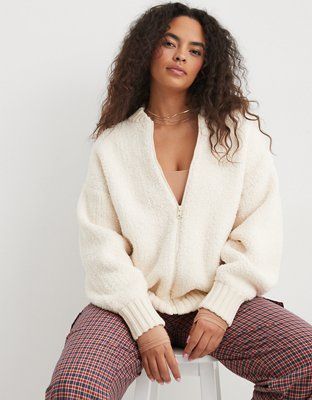 Aerie Full Zip Sherpa Cardigan | American Eagle Outfitters (US & CA)