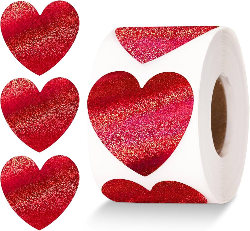 Anwyll Heart Stickers,Valentine's Day Heart Stickers,500Pcs 1.5Inch Glitter Red Heart Stickers,He... | Amazon (US)