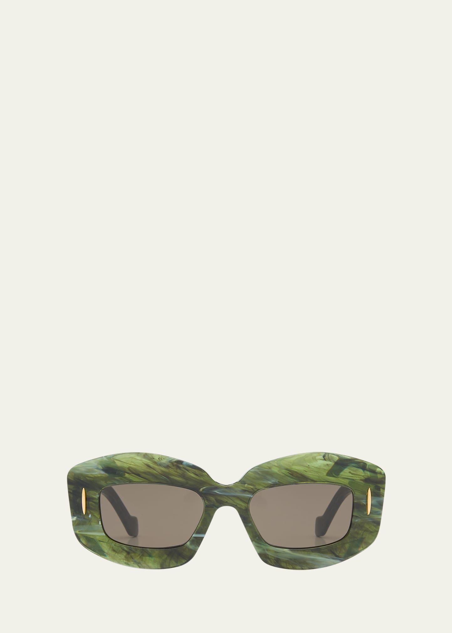 Loewe Emerald Green Acetate Rectangle Sunglasses With Golden Accents | Bergdorf Goodman