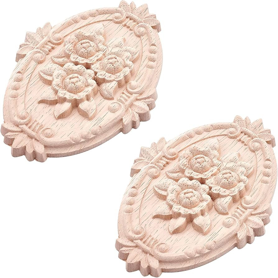 GORGECRAFT 2PCS Wooden Carved Onlay Appliques Oval Carving Decal Center Craft Unpainted Furniture... | Amazon (US)