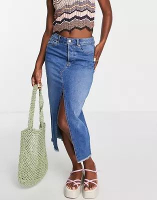 JJXX - Jupe mi-longue fendue devant en jean - Bleu moyen | ASOS (Global)