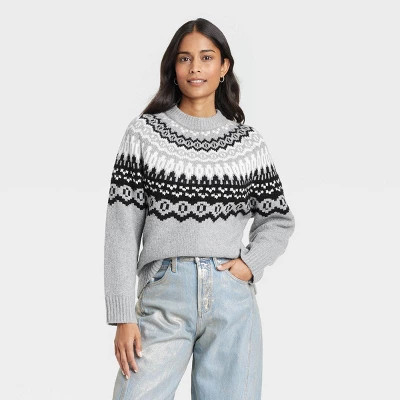 Women's Crewneck Pullover Sweater - Universal Thread™ Gray Fairisle M | Target