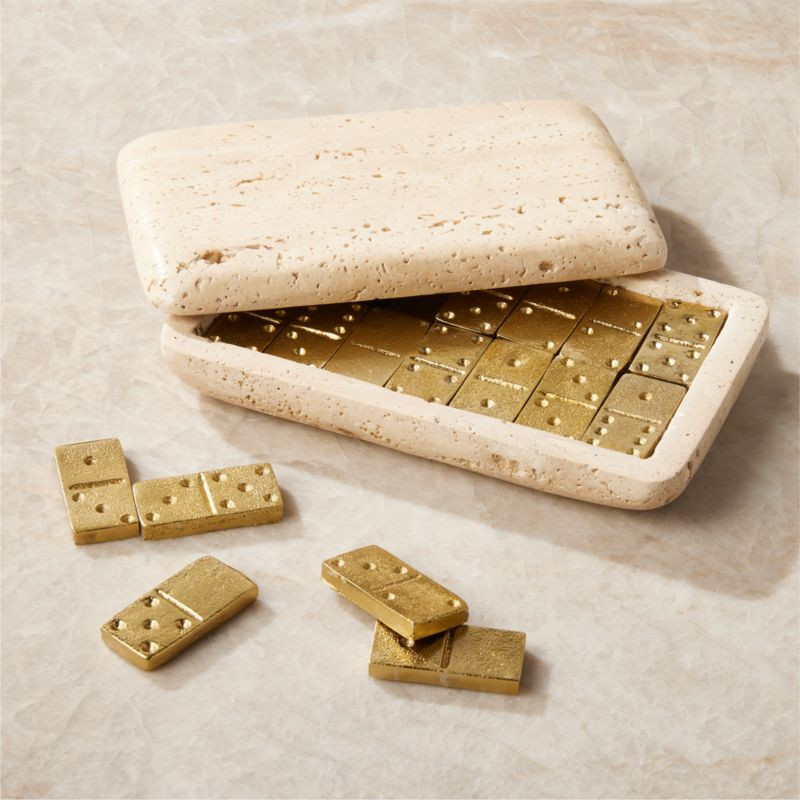 Ollin Travertine and Cast Aluminum Domino Set | CB2 | CB2