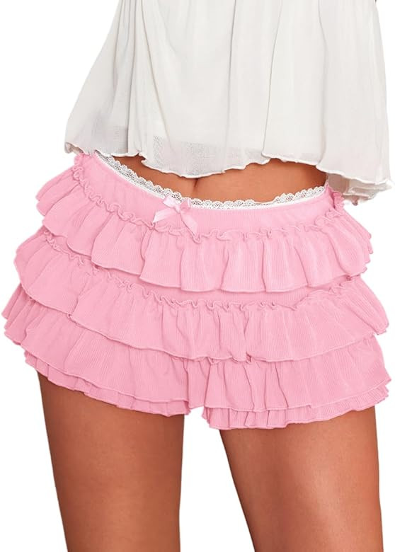 Ruffle Bloomer Shorts, Layered Ruffled Bloomers for Women, Cute Lace Mini Bow, Going Out Concert ... | Amazon (US)