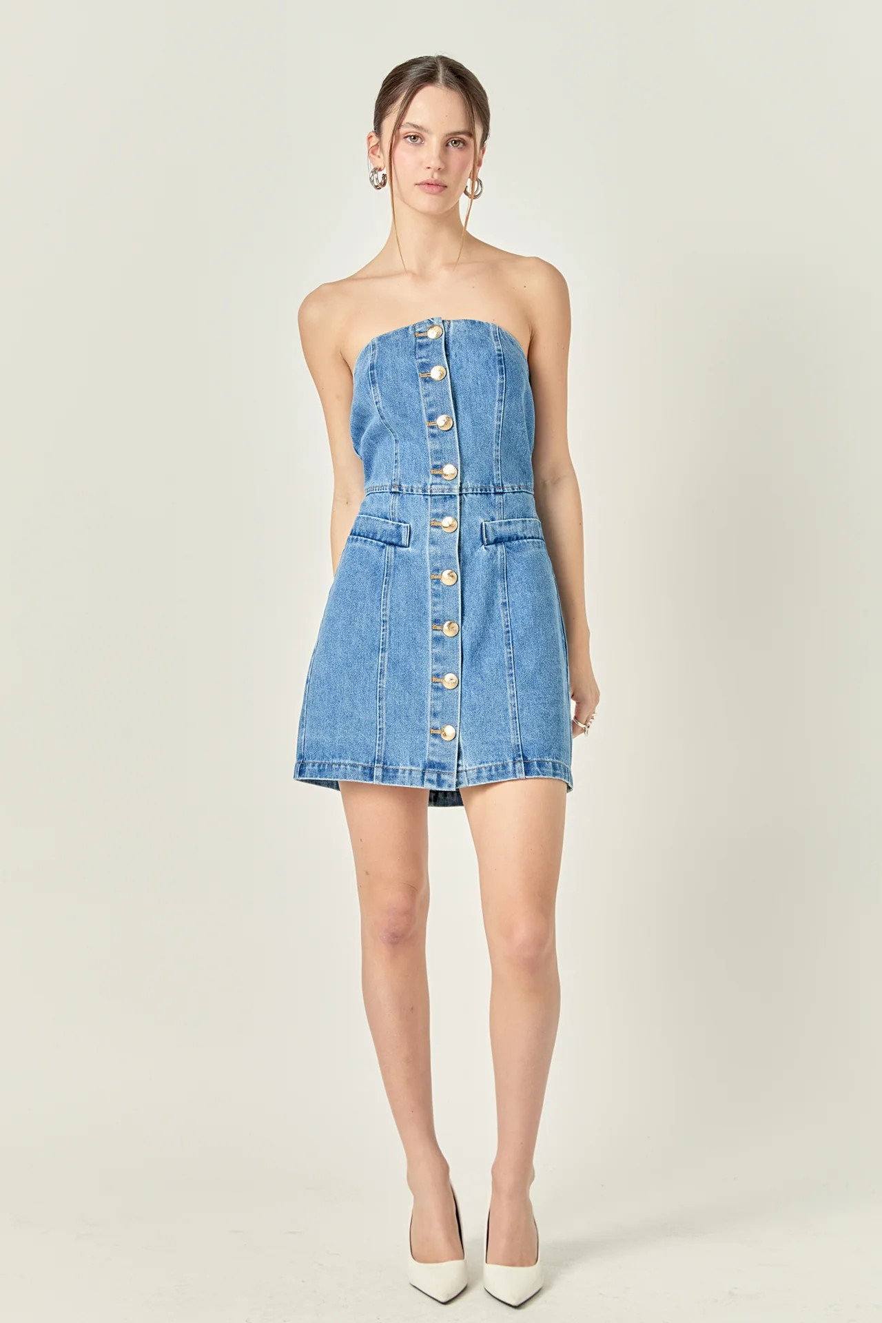 Denim Tube Mini Dress in Dark Denim | English Factory