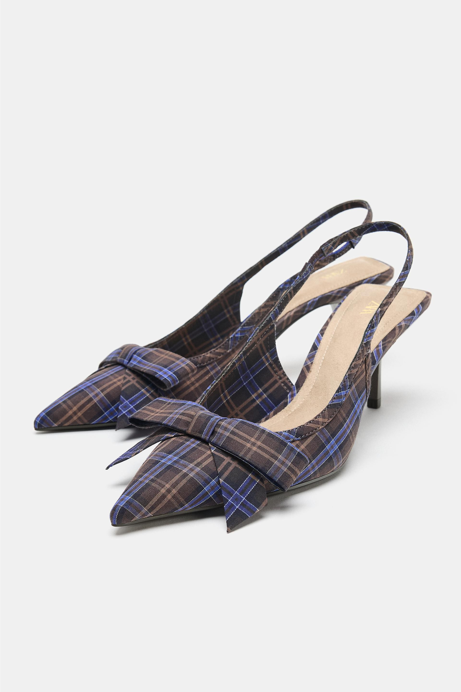 Zara - Bow Plaid Heel Shoes - Multi-Color - 10 - Woman | Zara Canada