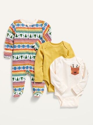 Unisex 3-Pack Long-Sleeve Bodysuit and Footed One-Piece Set for Baby | Old Navy (CA)