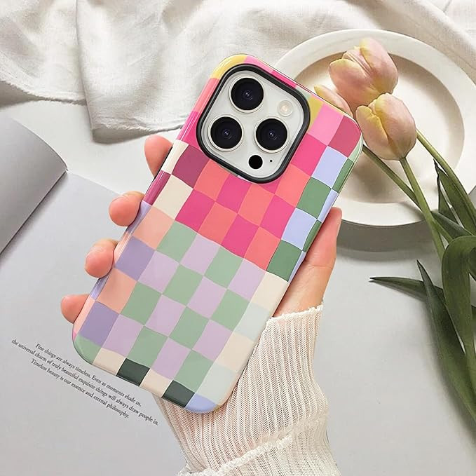 Compatible with iPhone 11 Pro Max Phone Case for Women, Colorful Checkerboard Pattern Shockproof ... | Amazon (US)