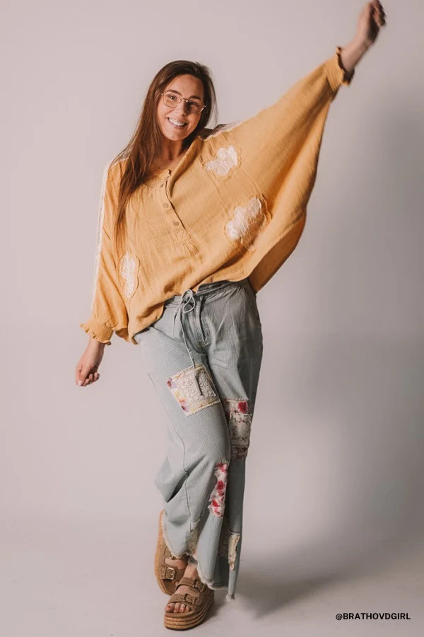 Coastal Lines Striped Patchwork Pants - Denim | Three Bird Nest