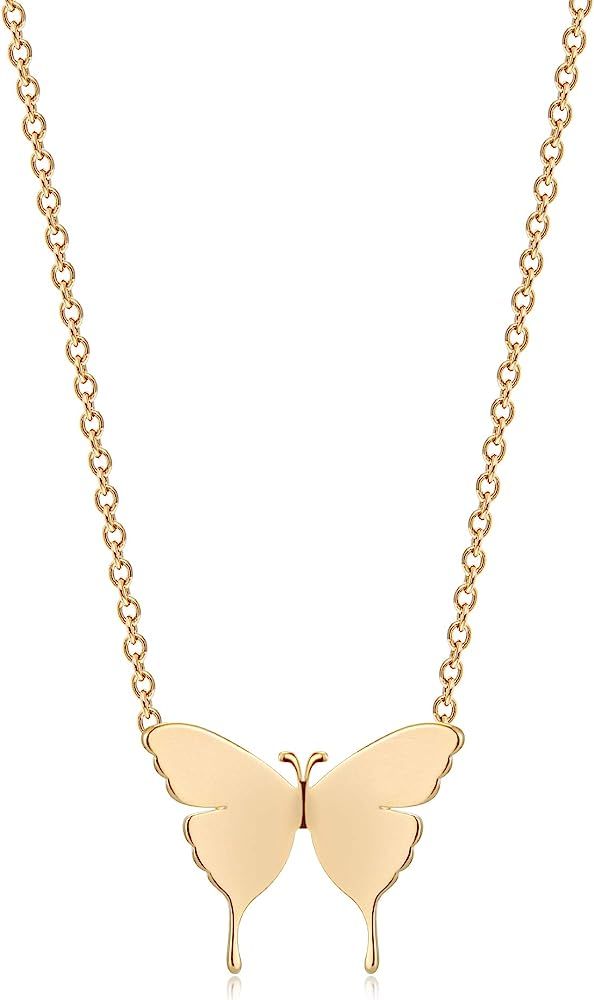 Gold Dainty Initial Necklace 18K Gold Plated Butterfly Pendant Name Necklaces Delicate Everyday N... | Amazon (US)