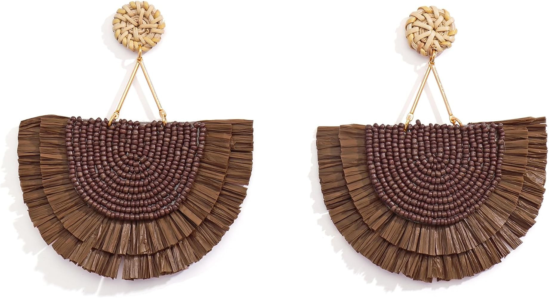 COIRIS Bohemia Beaded Fringe Statement Earrings with Long Dangling Tassel Raffia Earrings for Wom... | Amazon (US)