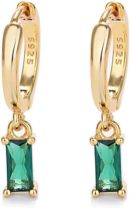 Gold Hoop Earrings With Green Drop, Huggie Hoops For Women & Men - 14K Gold, Hypoallergenic - 2PC... | Amazon (US)