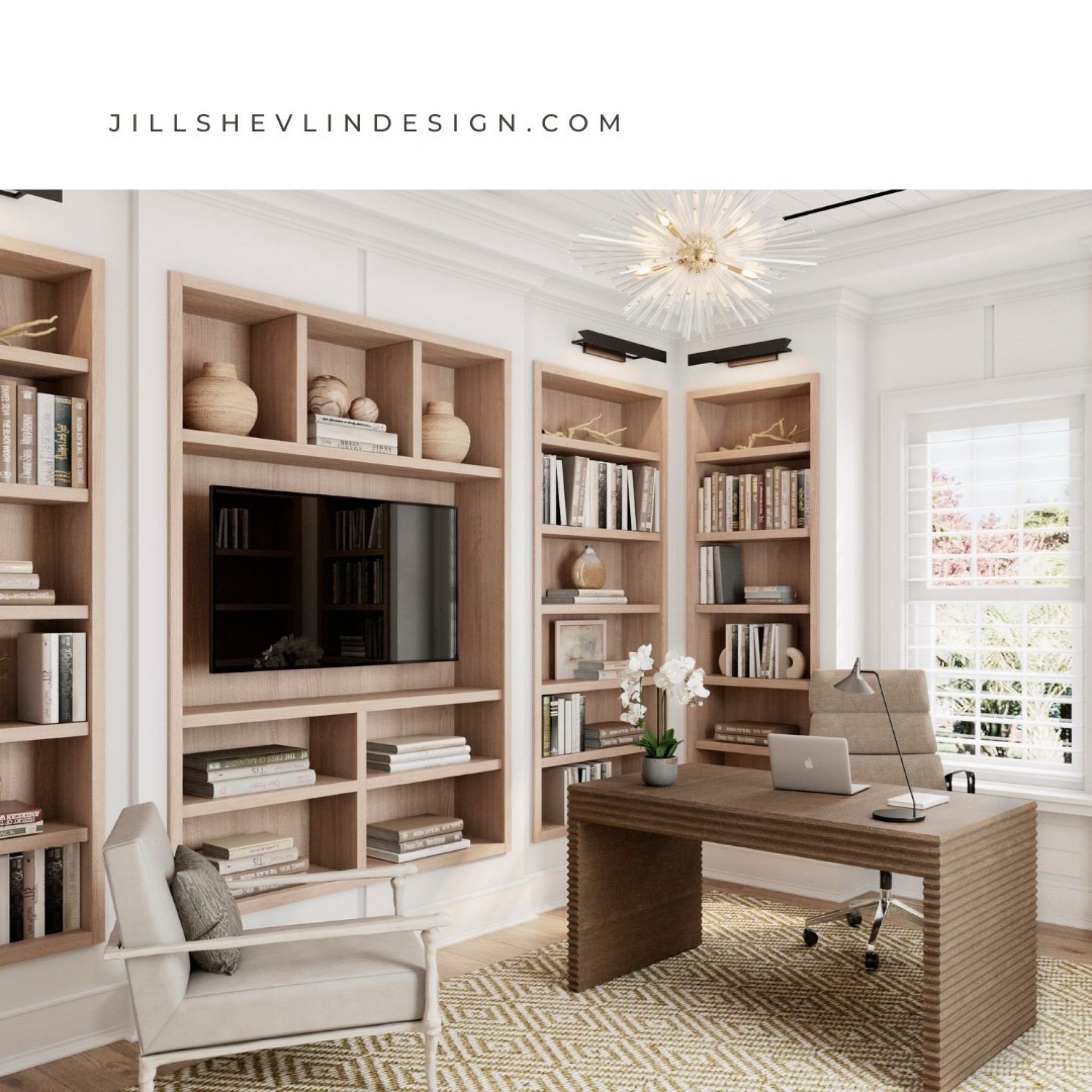 Wood tones, custom cabinetry, and natural light all make for a perfect library office for work or relaxation. Add your personal touches with knick knacks and accessories to complete the space. Link in bio to check out my website.

#VeroBeachNewHome #VeroBeachInteriorDesign #JillShevlinDesign #InteriorDesign #Outdoorliving #verobeach #homestyle⁠ #luxuryhome #realestate #furniture #homedesign #interiorandhome #interior4all #interiordecor #yourstyleismysignature