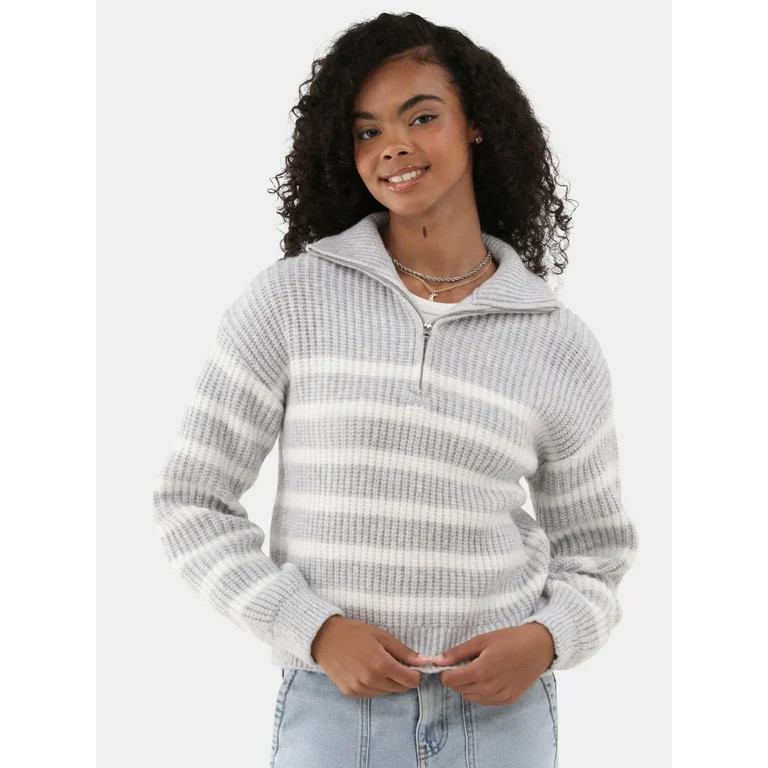 No Boundaries Half Zip Mock Neck Sweater, Midweight, Women’s | Walmart (US)