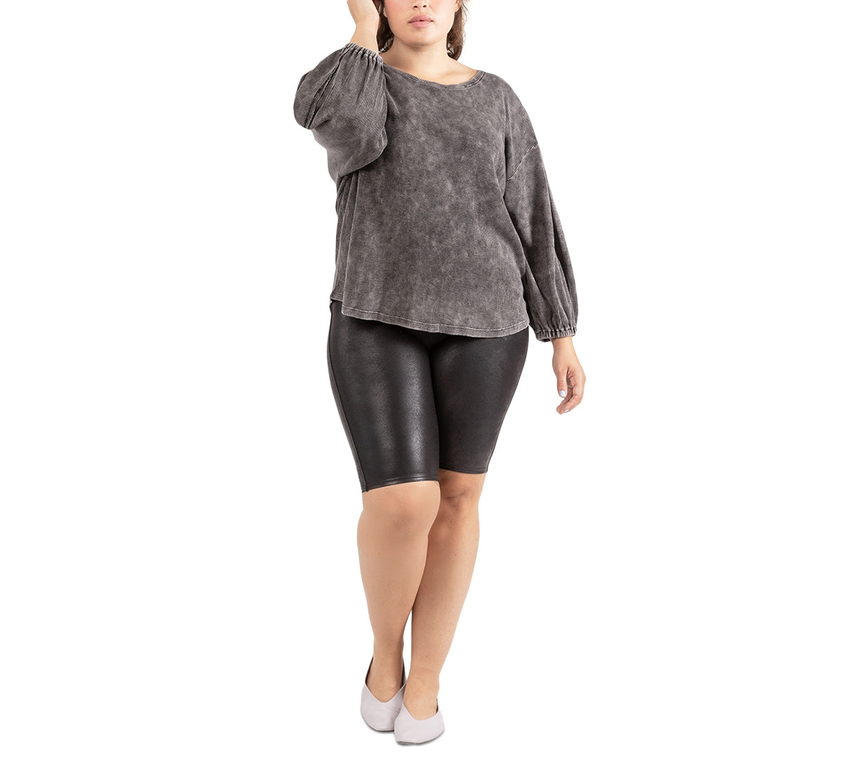 Black Tape Coated Faux-Leather Biker Shorts | Macys (US)