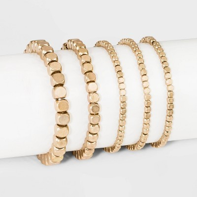 Metal Multi-Strand Bracelet Set 5pc - Universal Thread™ Gold: Stretch Band, Brass Material, One Size Fits Most | Target