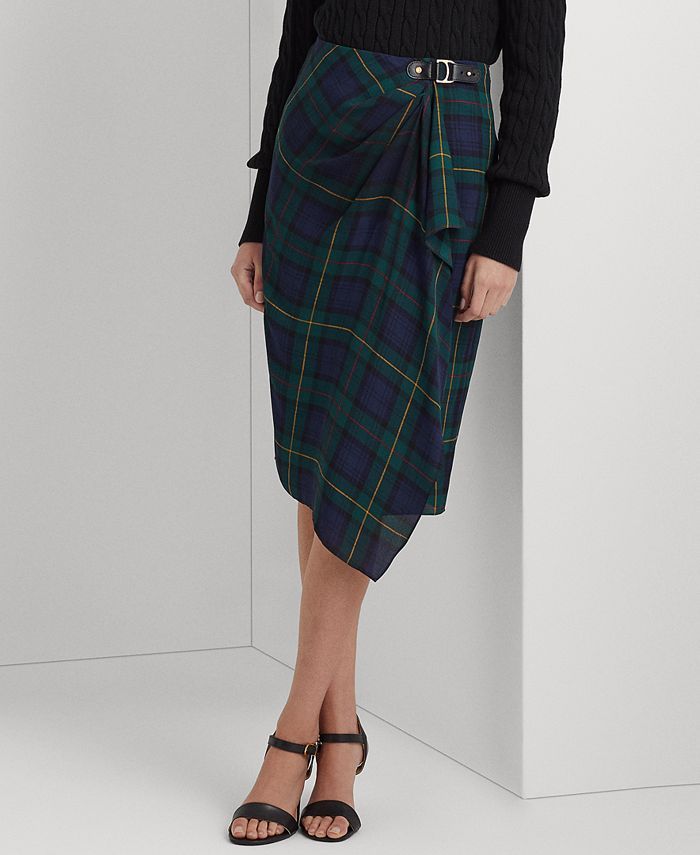 Women's Plaid Buckle-Trim Georgette Skirt | Macys (US)