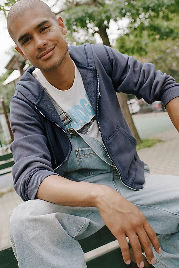 BDG Bonfire Solid Zip-Up Hoodie Sweatshirt | Urban Outfitters (US and RoW)