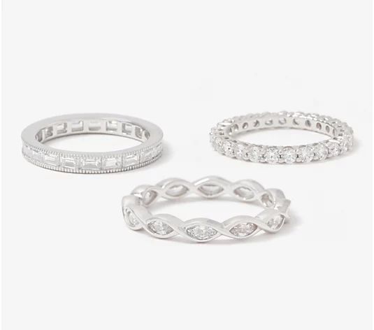 Diamonique 4.35 cttw Set of 3 Rings, Sterling Silver - QVC.com | QVC