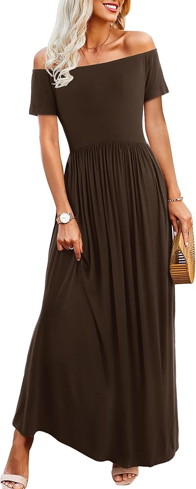 Amoretu Womens' Maxi Dress with Short/Long Sleeve Off Shoulder | Amazon (US)